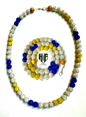 Baseball Gem Clay Bead Necklace (Blue Yellow)