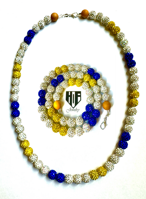 Baseball Gem Clay Bead Necklace (Blue Yellow)