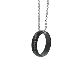 Tungsten 6mm Black Ring With Baseball Stitching and Chain (FREE SHIPPING)