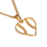 Golden Baseball Stitched Heart Pendant and Chain (FREE SHIPPING)