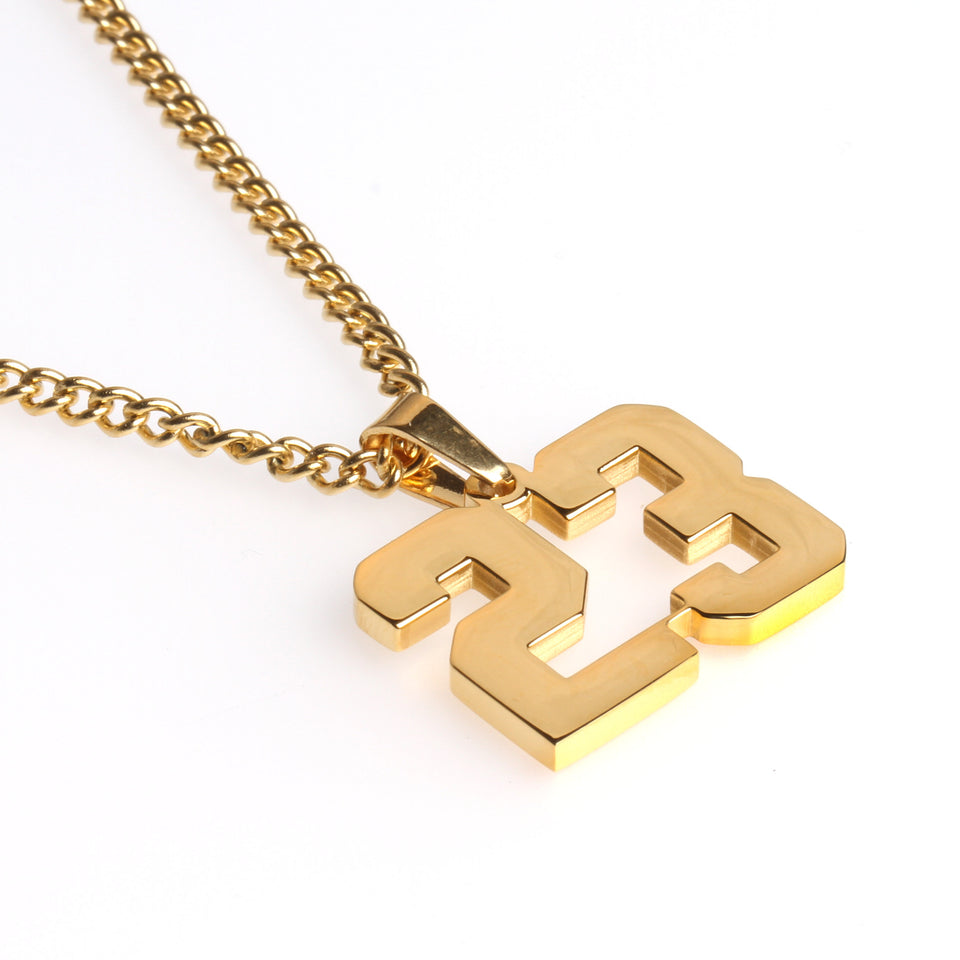Golden Stainless Polished Jersey Number Pendant and Chain (FREE SHIPPING)