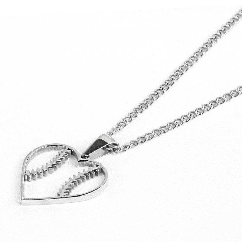 Stainless Baseball Stitched Heart Pendant and Chain (FREE SHIPPING)