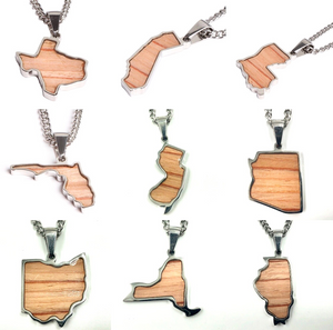 Stainless State of Mind Bat Wood Inlay Pendants and Necklace (AZ, TX, FL, CA, GA, IL, LA, MN, NJ, NY, OH WA)