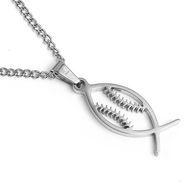 Stainless Jesus Fish Baseball Pendant and Chain (FREE SHIPPING)