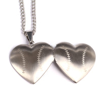 Stainless Baseball Heart Locket and Chain