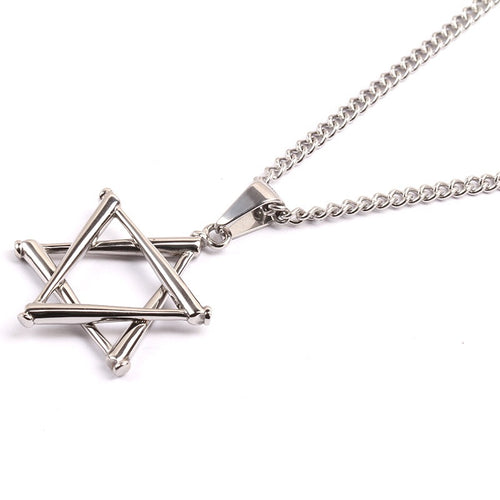 Stainless Star of David Stacked Bat Pendant and Necklace