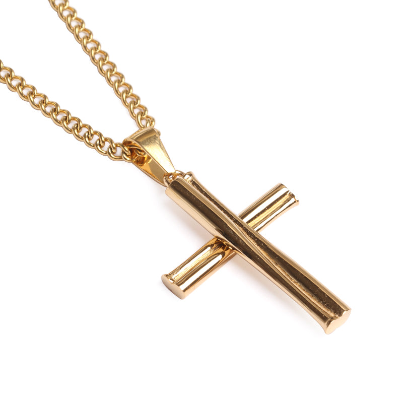 Golden Grand Slam Stacked Cross Bat Pendant and Chain (FREE SHIPPING)