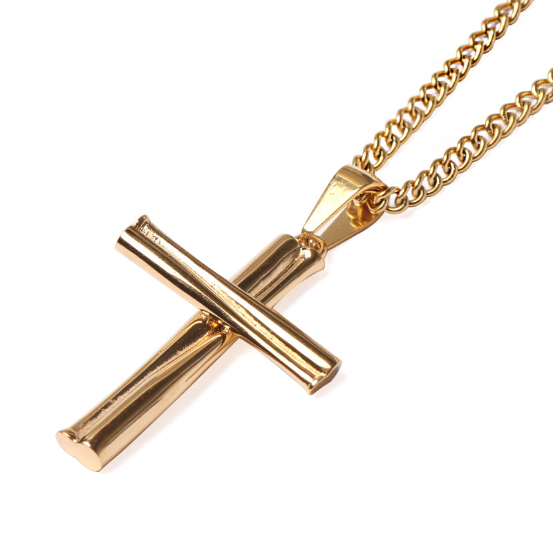 Golden Grand Slam Stacked Cross Bat Pendant and Chain (FREE SHIPPING)