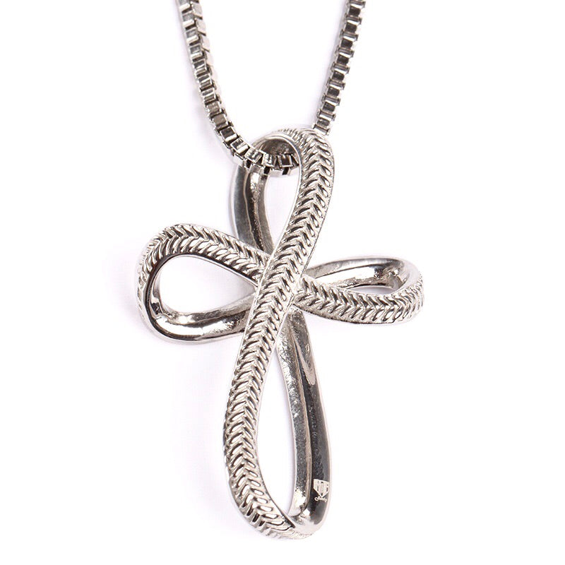 Stainless Infinity Baseball Stitch Cross with Box Chain (FREE SHIPPING)