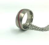 Titanium 8MM Red Stitch Baseball Ring with Chain Necklace (FREE SHIPPING)