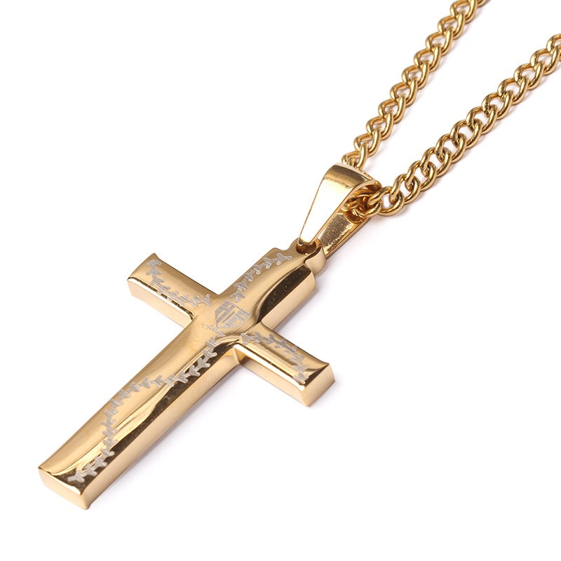 Golden Baseball Glove Leather Inlay Cross and Chain (FREE SHIPPING)