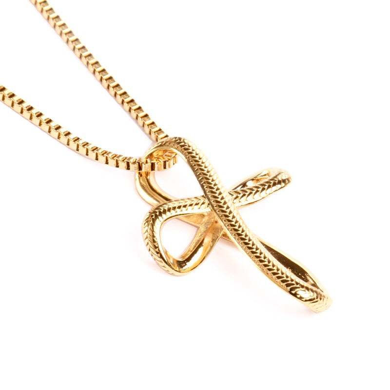 Golden Infinity Baseball Stitched Cross with Box Chain (FREE SHIPPING)