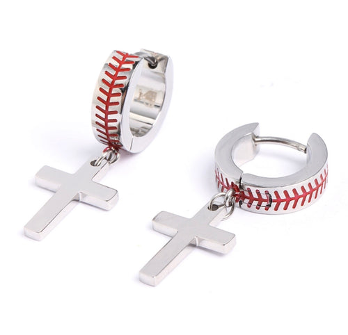 Stainless Baseball Cross Hoop Earrings (FREE SHIPPING)