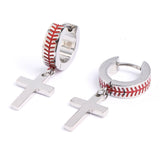 Stainless Baseball Cross Hoop Earrings (FREE SHIPPING)