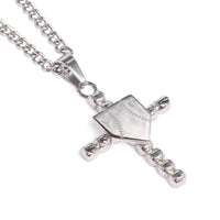 Stainless Baseball Cross with Home Plate Pendant and Chain